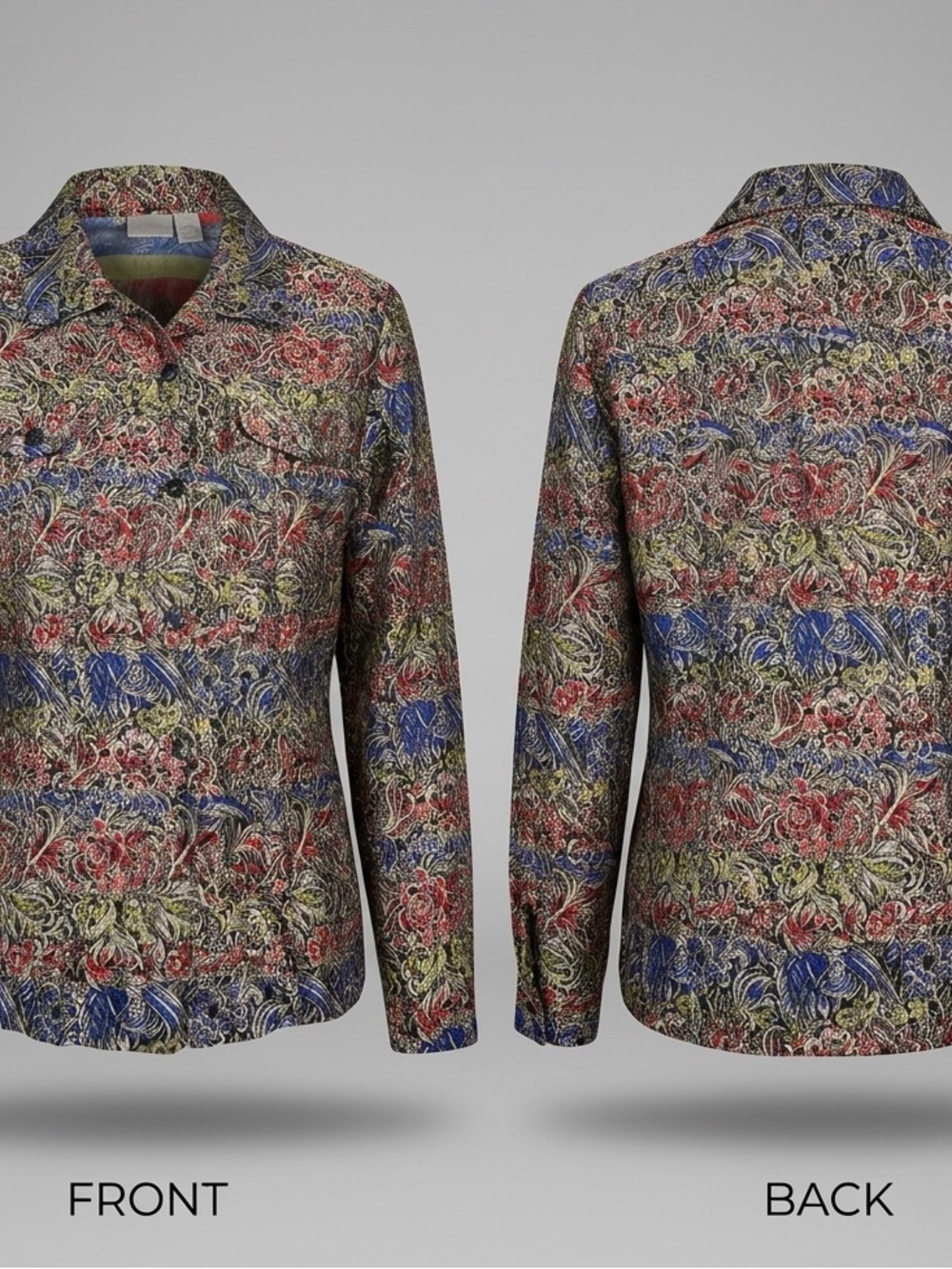 ✨‎ Vintage Chico’s Floral Brocade Mandarin Jacket Size 3 8884-11 ✨